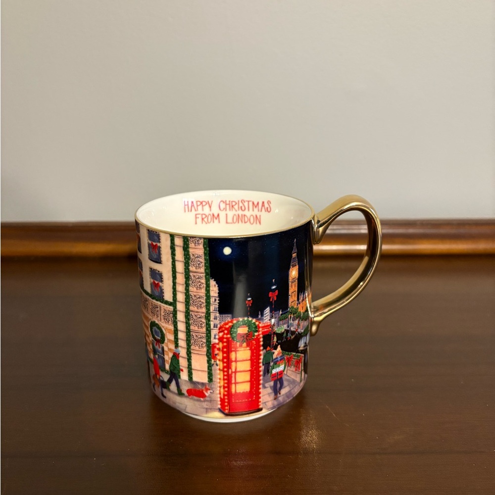 Anthropologie Holiday London Scene 2025  Mug Gold Handle Christmas Cup